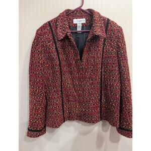 Pretty Sag Harbor red & colored tweed zip jacket size 18